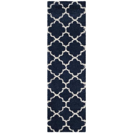 Flowers First 2 ft. 3 in. x 8 ft. Hudson Shag Power Loomed Runner Rug, Navy & Ivory FL1881777